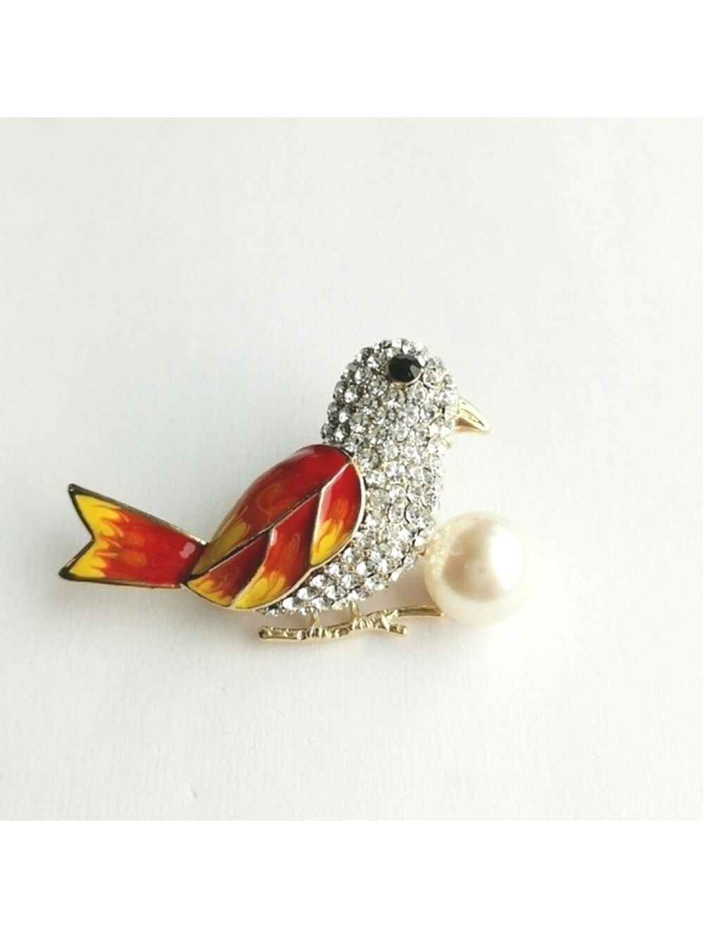 NEW Genuine Freshwater Pearl Crystal and Enamel Bird Brooch